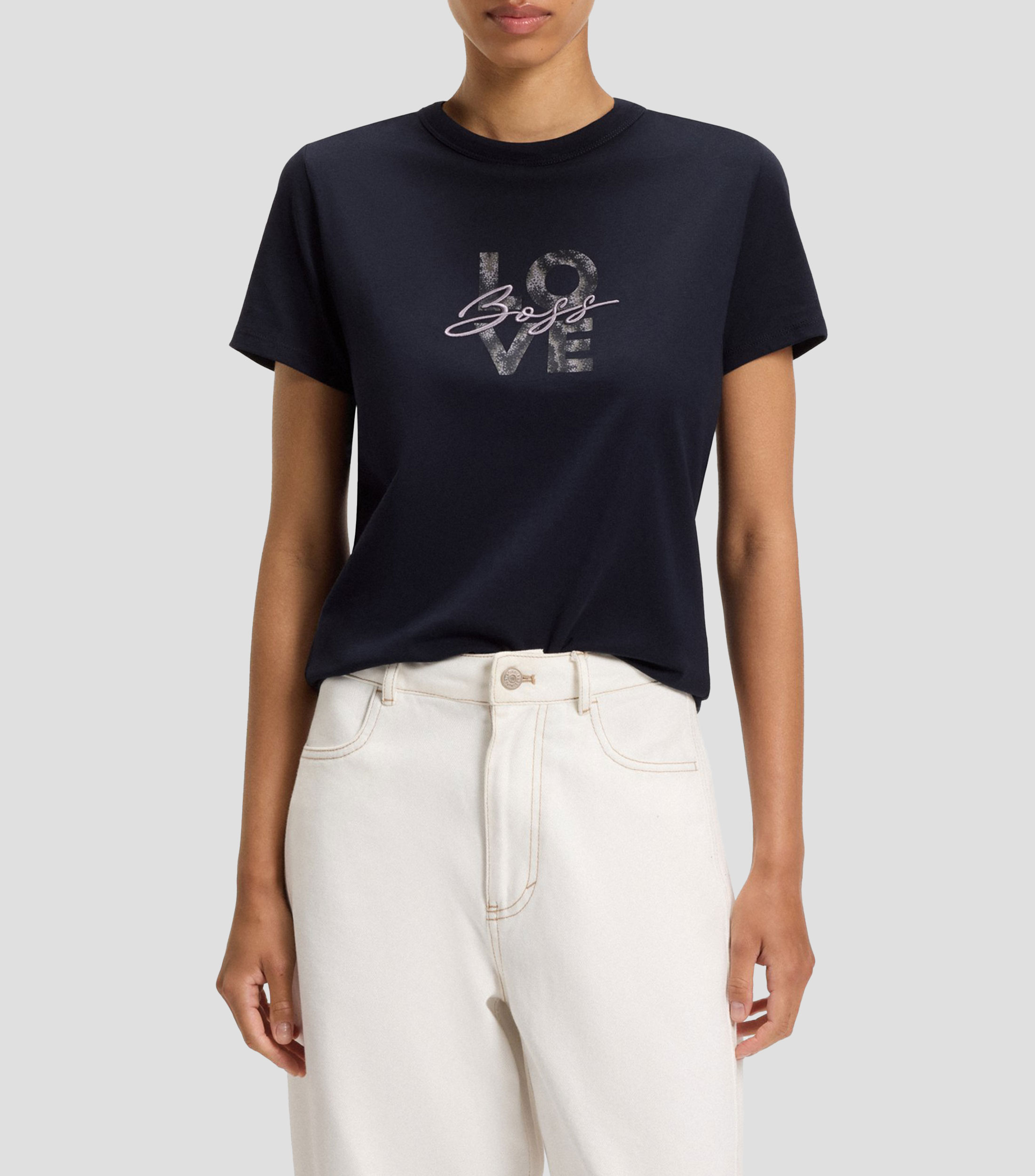 Playera cuello redondo de manga corta estampada Mujer